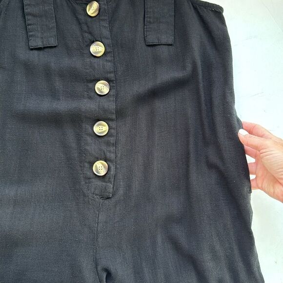 ASOS Linen Button Strap Jumpsuit Size 6 Black Boho Lightweight Pockets Lagenlook - Picture 9 of 16